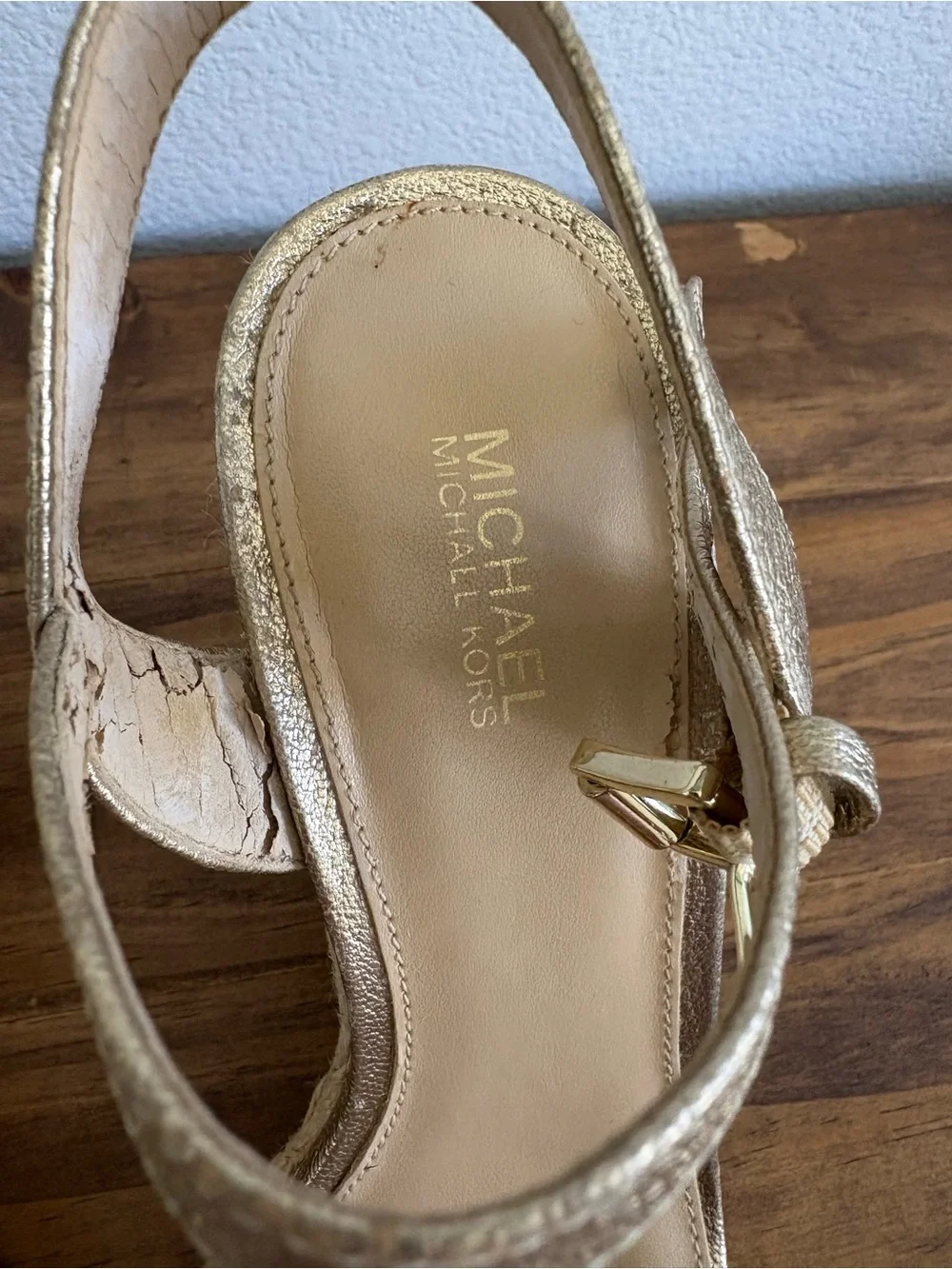Michael Kors Metallic Gold Wedge Sandals - Women